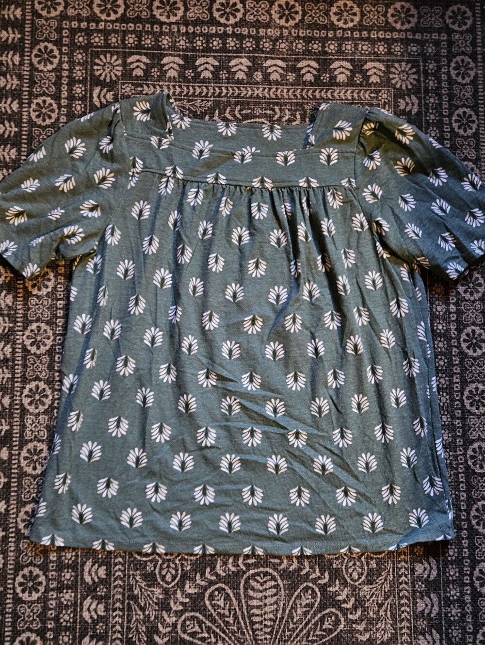 croft & barrow Green Floral Square-Neck Top